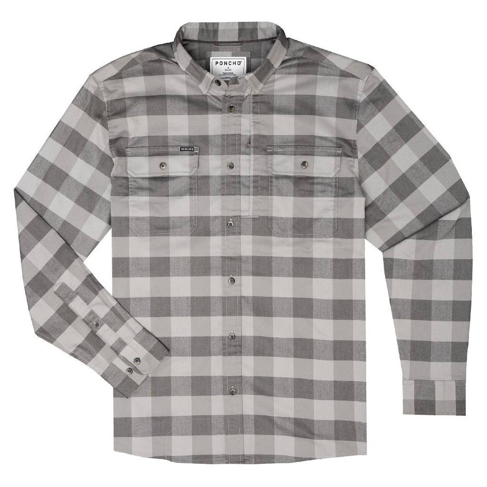 Poncho Cape Buffalo Flannel Shirt Mens Small Slim Gray Buffalo Check Magnetic